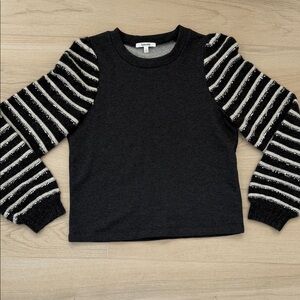 Splendid Charcoal Sweater with Striped Puff Sleeves